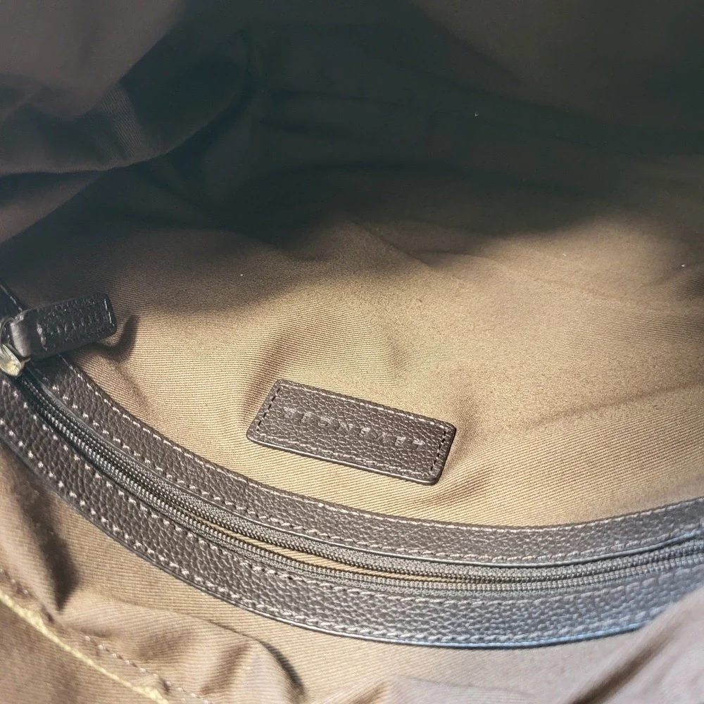 Levenger Olive Green Canvas & Brown Leather Trim Messenger Crossbody Bag